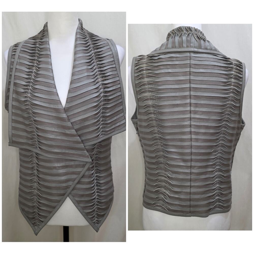 G.I.L.I. Lisa Robertson Pierced Leather Moto Vest, Light Taupe Storm Gray, 6